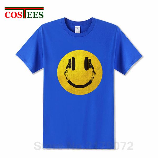 

2019 new design summer rock music smile t shirt men funny dj headphone t-shirt comic earphone dj tshirt hip hop headset teeshirt