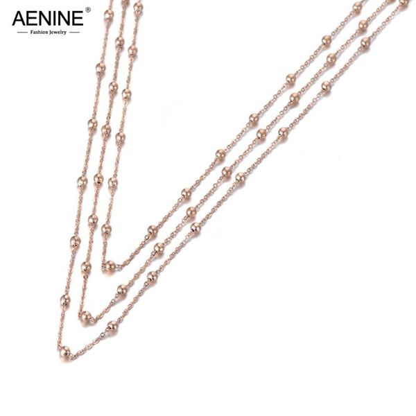 

chokers aenine trendy bohemia stainless steel three-layer beads chain choker necklace beach jewelry pendant for women an19126, Golden;silver