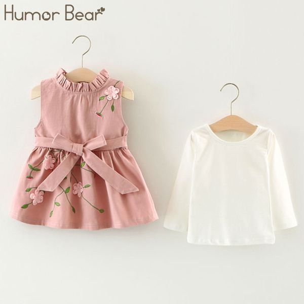 

humor bear 2020 autumn children's kids dress baby princess dress long sleeves+embroidered lace bow vest sets children clothes, Red;yellow