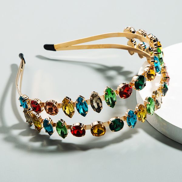 

vintage shiny rhinestone hairband double layers headband wide head band alloy marquise crystals 2-layered bezel hair hoop band, Golden;silver