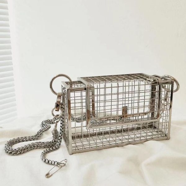

ins hollow out clutch bag bird cage women handbag tote metal cage girls handle bags purse fashion party pouch evening bag
