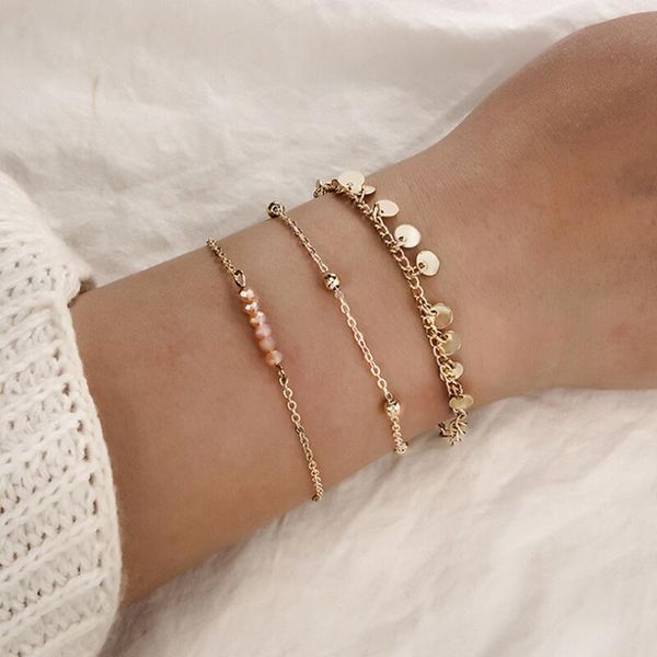 

5 pcs/set trendy bohemia gold metal bracelets sets beaded tassel round cuff bracelets snap button jewelry accessories wholesale, Black