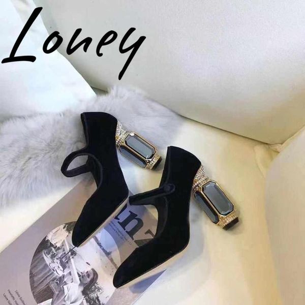 

ollymurs new black velvet mary jane pumps pointed toe crystal heel high heel pumps shoes women wedding