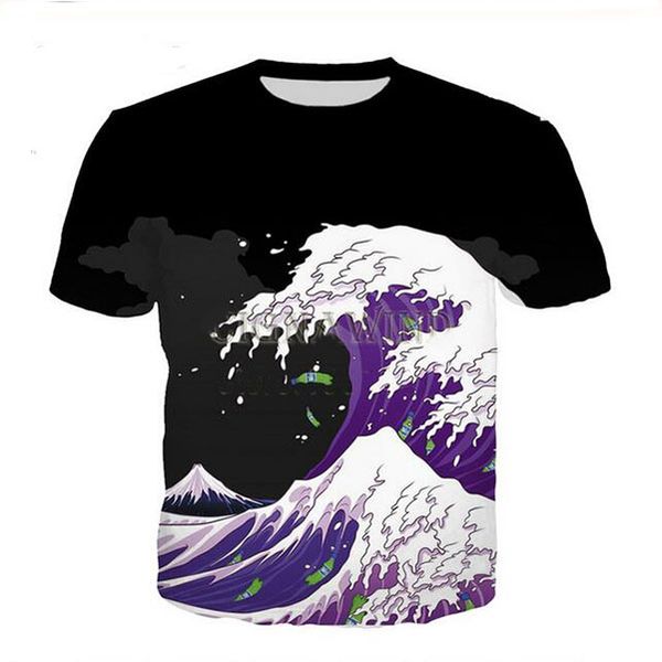 

2020 new fashion purple fashion patterned 3d short-sleeved comfortable sports leisure t-shirt men hip-hop size a0137, White;black