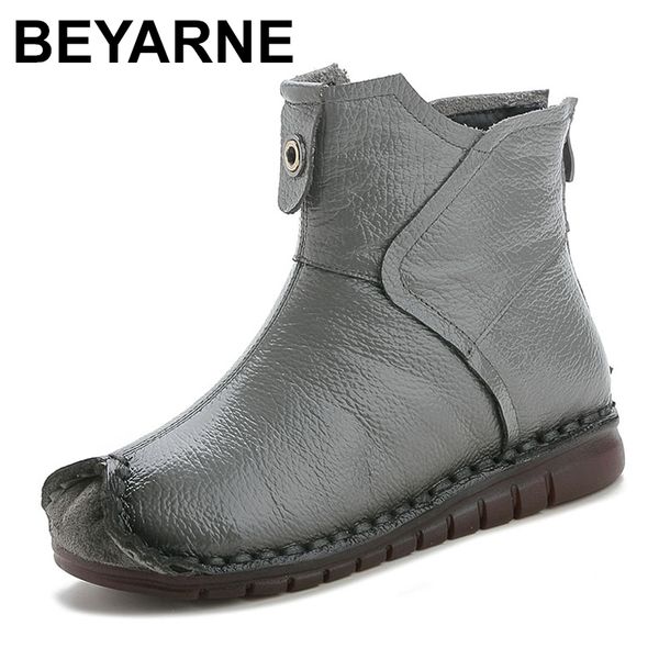 

beyarne2020 winter genuine leather women ankle boots handmade embroider ethnic style vintage women shoes flat boots for gifte882, Black