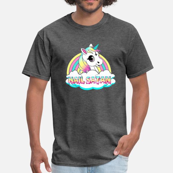 

unicorn hail satan death metal rainbown t shirt men printed cotton o neck cute building summer letters shirt