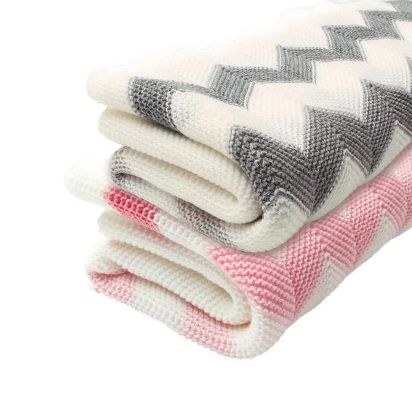 

1pcs children's rhomboids knitting blanket toddler baby wave knitted blanket for boys and girls(pink / gray