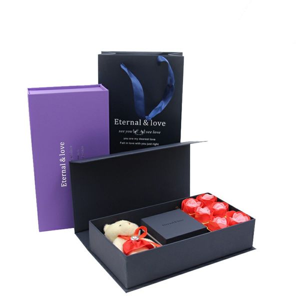 

high-end gift box romantic valentine's day gift proposal ring necklace box rose doll jewelry box personalized gift packaging bag, Black;white