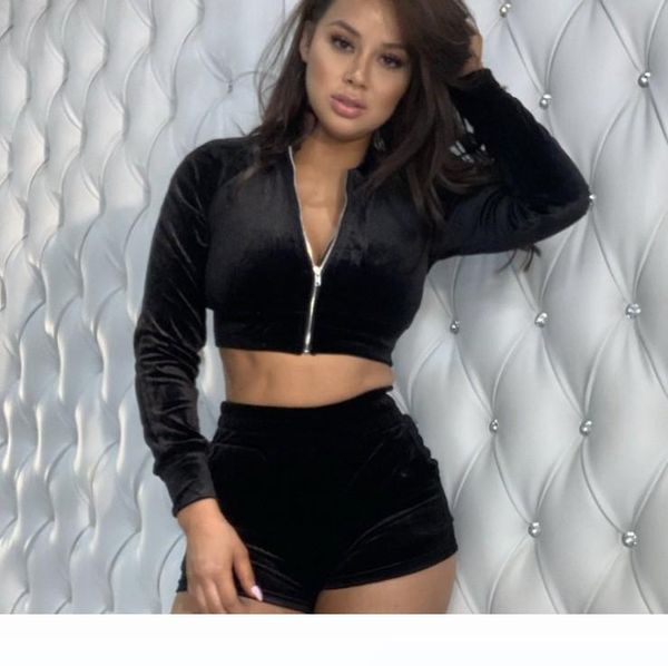 

sports clothing set autumn long sleeve hoodie+shorts women's tracksuits running wear crop new 2 colors, Gray