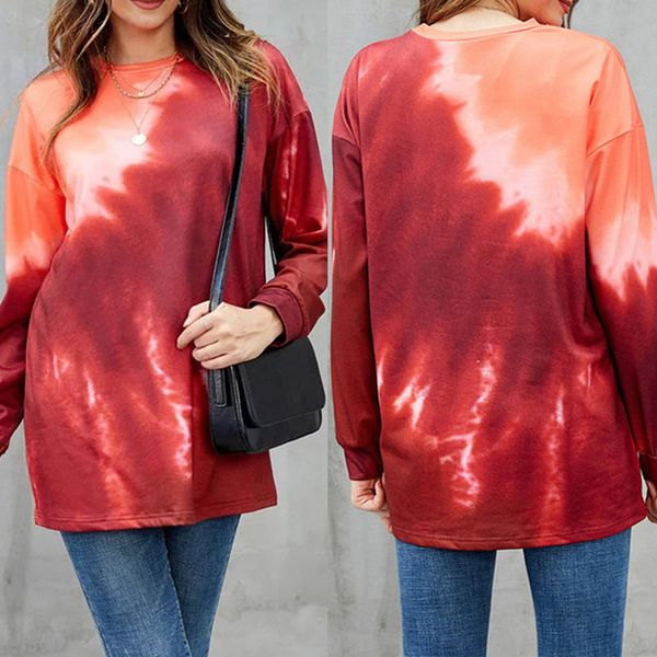 

women tie dye hoodies fashion spring autumn new women pullover casual long sleeve o neck loose sweatshirt, Black