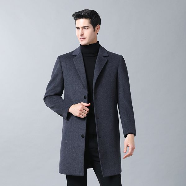 

men's winter wool coat men's informal wool coat fine neck cotton long braid winter, Black