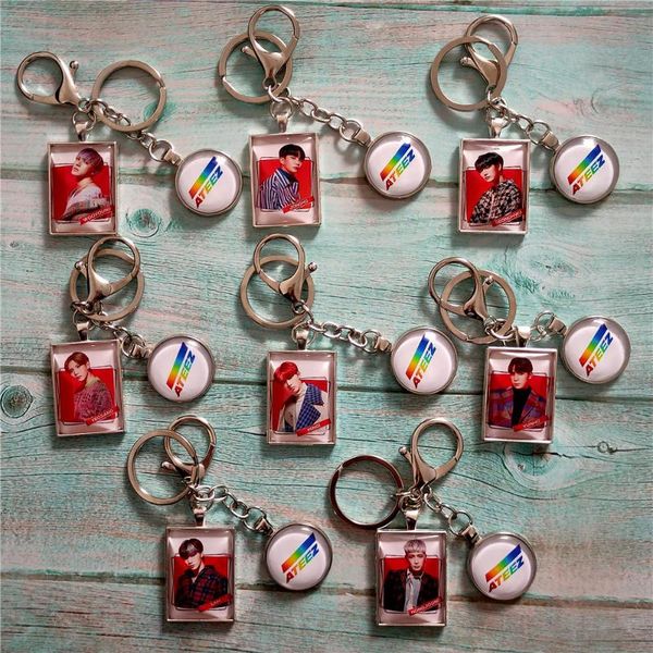 

kpop ateez new yeo sang woo young yun ho jong ho hong joong seong hwa san min gi metal keychains charm key ring pendant, Silver