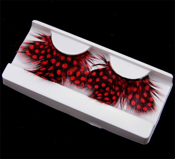 

1 pairs red feather 3d fake eyelash halloween natural stage art performance costume party exaggerated eyelashes makeup tools y24