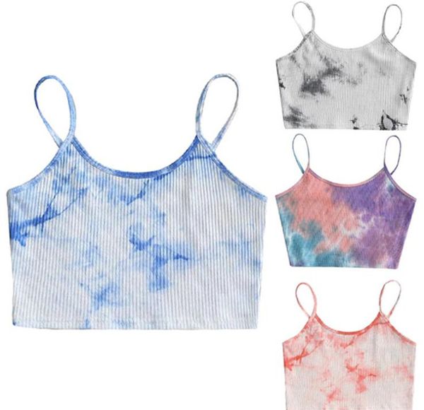 

женская tie dye syexy жилеты лето спагетти ремень blackless crop топы женщин красочные рукавов повседневный camis, White
