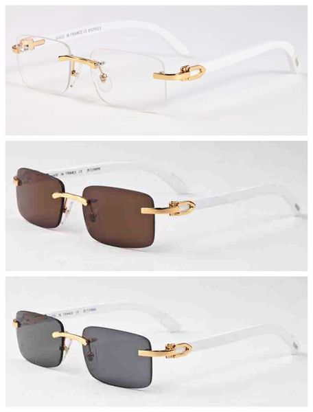 

2020 New Fashion Bamboo Wood Rimless Sunglasses Men White Buffalo Horn Glasses Women Mens Sports Sunglasses With Box Case Lunettes