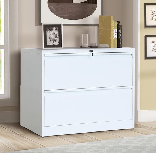 Arquivo EU Stock Lateral Gabinete 2-gaveta com fechamento e chave de armazenamento Gabinete Branco WF192114KAA