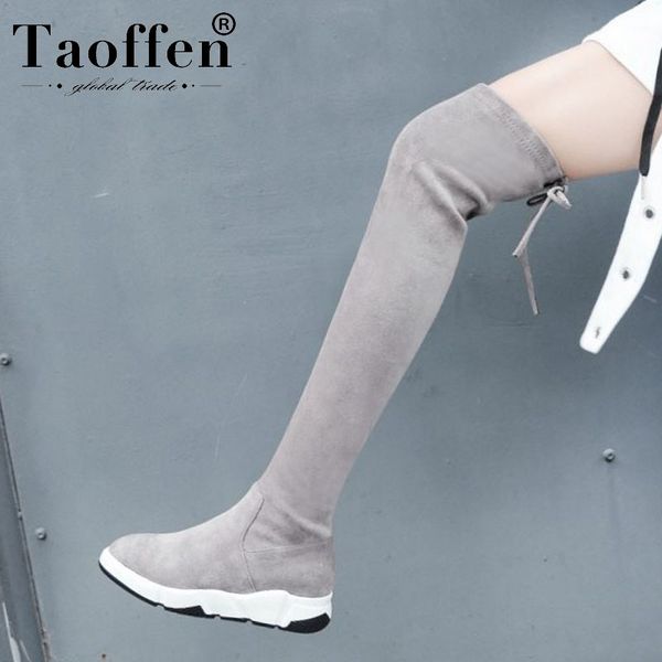 

taoffen women luxury stretch boots winter thick sole black over the knee boots zipper daily shoes woman size 34-39