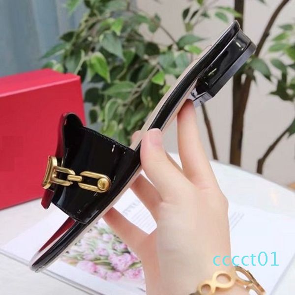 

brand women cow leather casual sandals,summer beach flipflops fashion flat golden v buckle slipper home shoe moccasins slippers ct01, Black