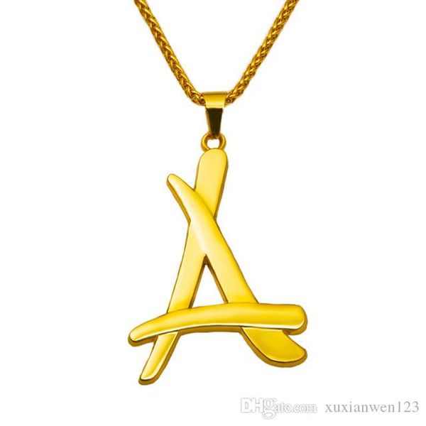 

star same style a letter gold chain necklace necklaces pendants cool hiphop rap men's jewelry gold necklace christmas gift, Silver