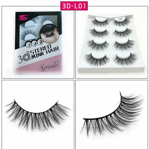 

4 pair 3d mink false eyelashes wispy cross long thick soft fake eye lashes