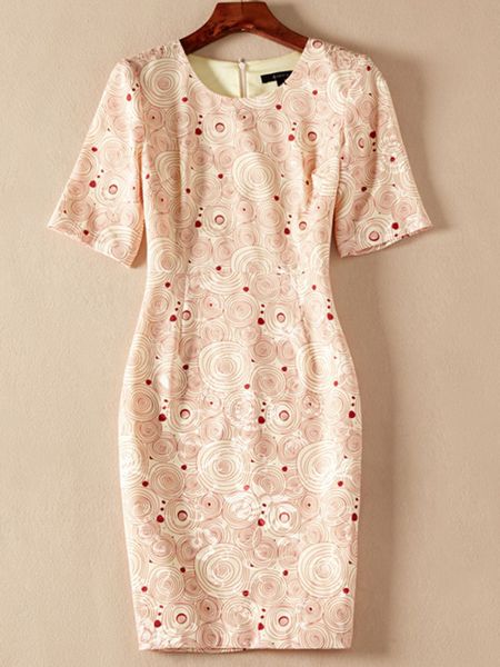 

geometric print women sheath dress short sleeve o-neck dresses, Black;gray