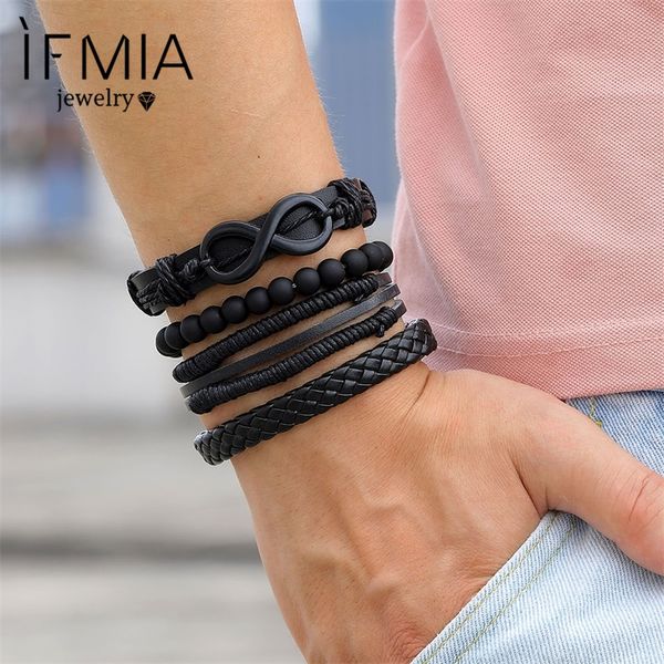 

vintage black bead bracelets for men fashion infinity leather bracelet & bangles multilayer wide wrap jewelry gift, Golden;silver