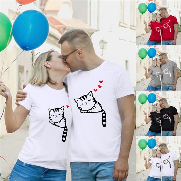 

new 2020 summer foreign trade supply ol temperament pullover short sleeve round neck loose print couple womens t-shirt, White