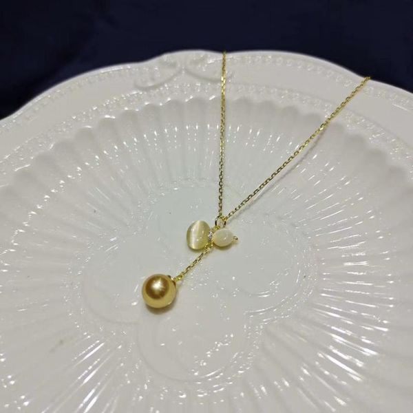 

s925 sterling silver gold plated natural freshwater pearl 8mm necklace opal gourd