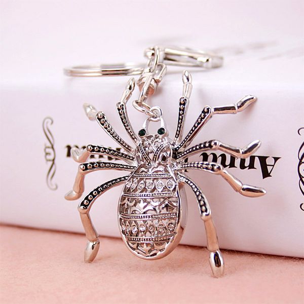 

women spider keychain creative retro insect animal key pendant ladies bag accessories metal pendant small gift, Silver
