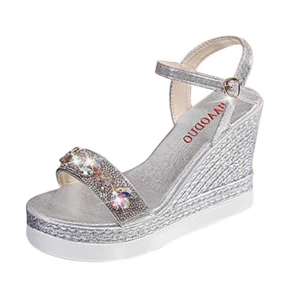 

sagace summer new ladies sandals thick bottom wedge heel buckle rhinestone casual shoes for women with platform, Black
