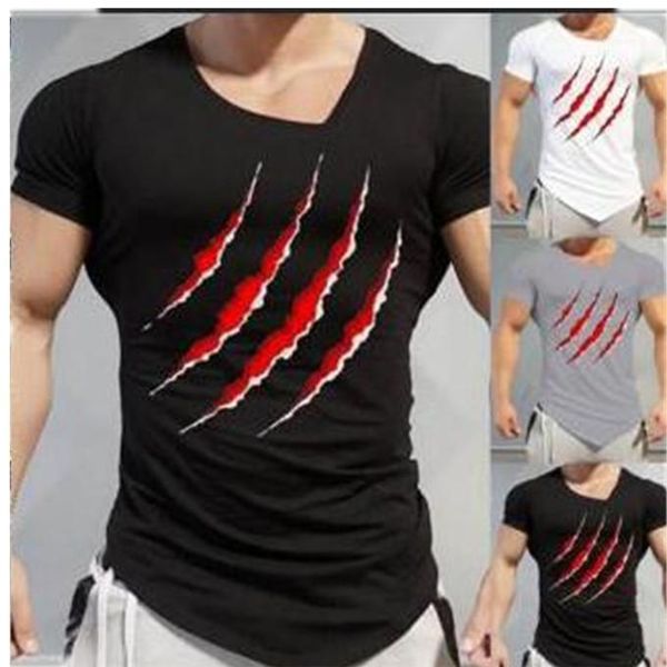 

fashion slim irregular hem fitness training mens tees summer claws print mens tshirts, White;black
