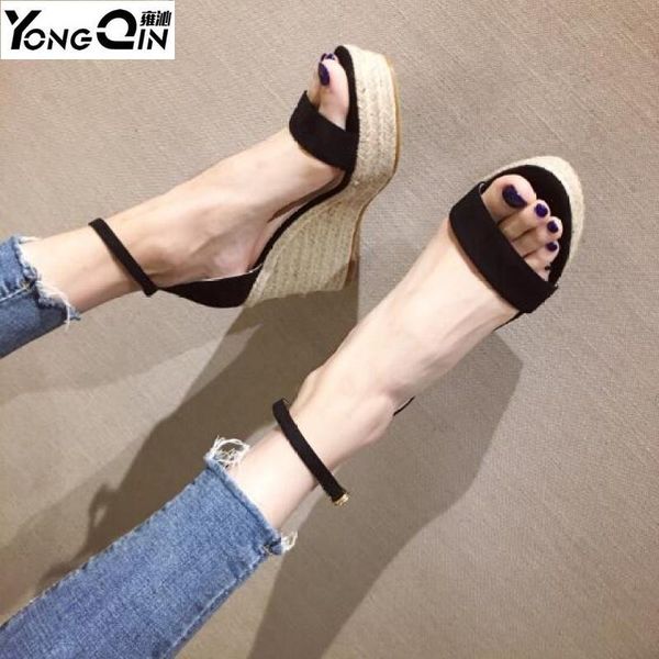 

sandals peep toe women gladiator platform wedge high heels rome shoes for, Black