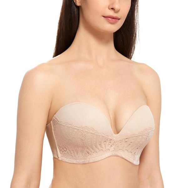 

women's slightly padded great support lace underwired push up strapless bra, Red;black