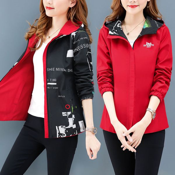 

streetwear hooded printed jacket women and causal windbreaker basic jackets 2019 new reversible baseball zippers jacket 4xl, Tan;black