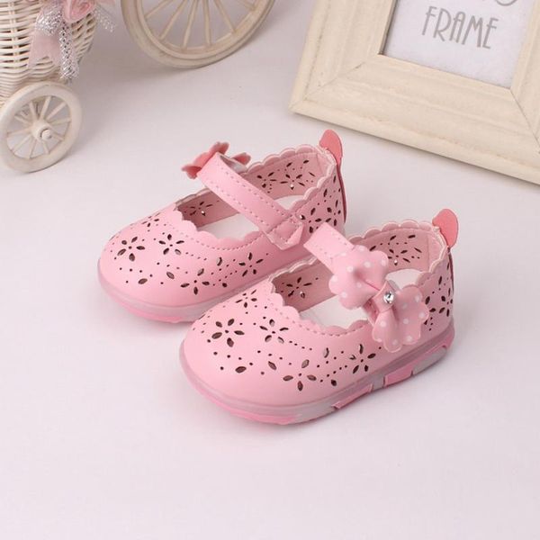 

dhl 20pair spring summer princess baby shoes cute bow hollow led light girl leather shoes toddler first walkers