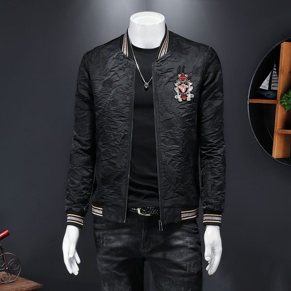 

2020 autumn and winter new korean version of the solid color jacket men's trend fashion embroidery loose casual jacket jacket, Black;brown