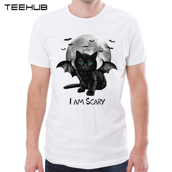 

teehub new arrival 2019 men fashion scary cat art printed t-shirt short sleeve tee hipster cool design