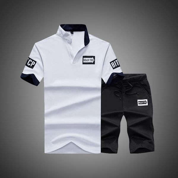 

sportsuits set men 2020 brand fitness suits summer 2pc short set mens stand collar fashion 2 pieces t-shirt shorts tracksuit cx200622, Gray