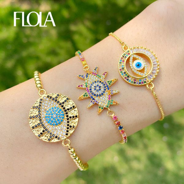 

flola gold cz blue evil eye bracelets for women multicolor crystal greek eye bracelets charm rainbow jewelry ojo turco brtc11, Golden;silver