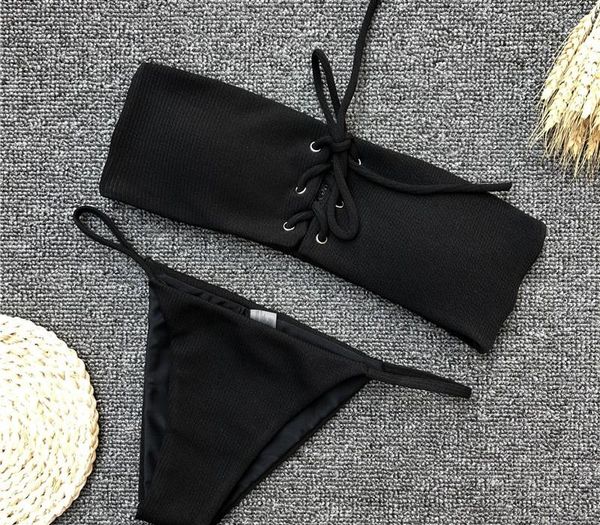 

сексуальный без бретелек труба top купальник solid черный красный белый желтый купальник шнуровка thong купальный костюм для женщин beachwea, White;black