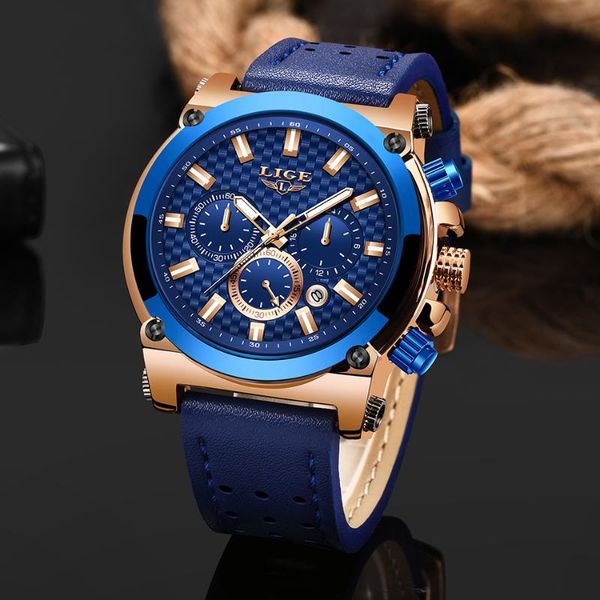 

lige 2020 men analog digital leather sports watches men's army watch man quartz clock relogio masculino, Slivery;brown