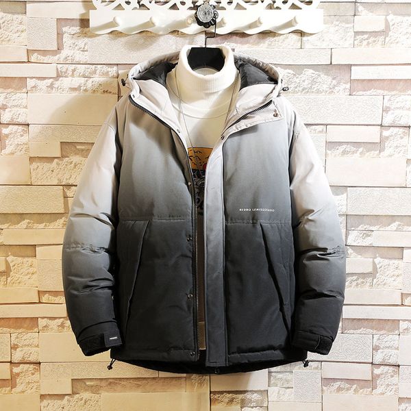 

jacket men casual hooded parka gradient color winter men fashion patchwork cotton slim fit coat thick warm homme's zipper jacket, Black