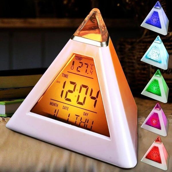 

table clocks triangled 7 colors changing led temperature week display digital alarm clock decor room bedside desk