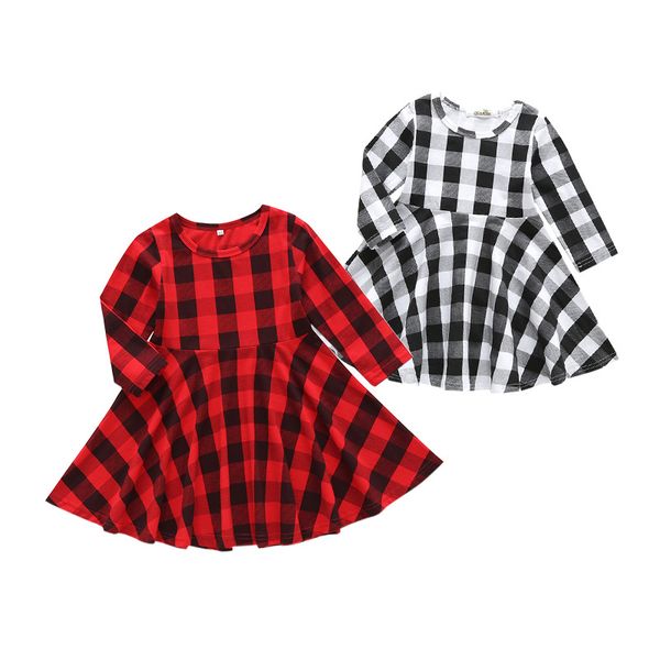 

girl's dresses 2021 girls autumn long sleeve red plaid round neck dress, Red;yellow
