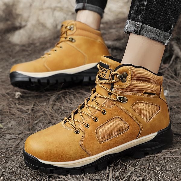

2020 new autumn winter men's outdoor work boots non-slip rubber mountaineering hiking male forest walking hunting boots, Black