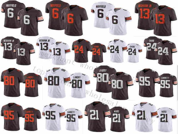 

new men cleveland 24 nick chubb brown 6 baker mayfield 95 myles garrett denzel ward 13 odell beckham jr jarvis landry jersey, Black;red