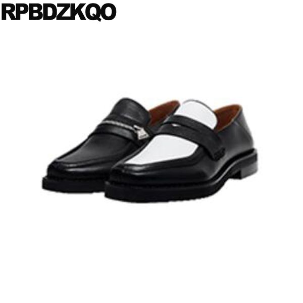 

designer shoes women luxury 2020 white china loafers chinese shallow square toe slip on flats genuine leather black high quality