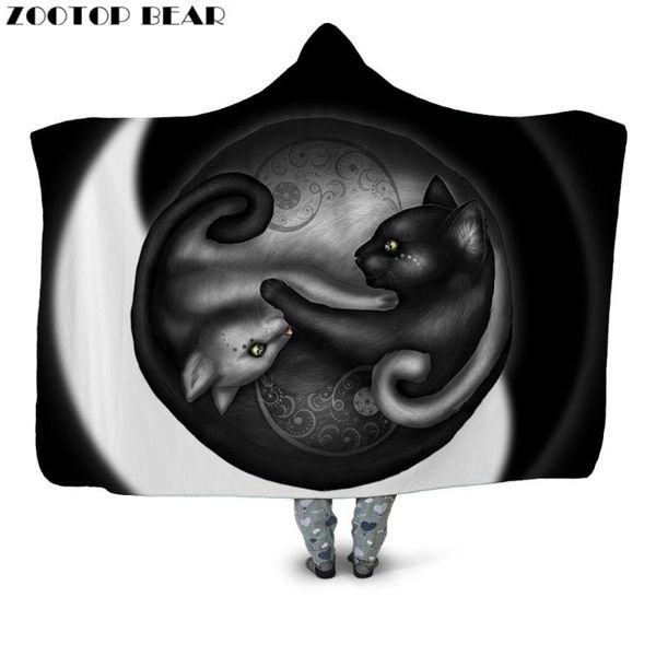 

Cat Animal Throw Hooded Blanket Casual Anime Circle Connect 3D Print Fashion Plush Wearable Bedding Soft Office Adults Picnic