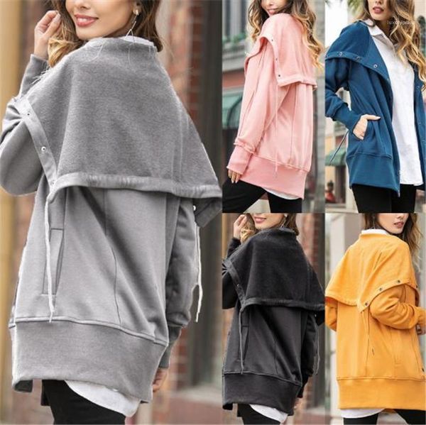 

coats 20fw new women hoodies casual solid color long sleeve asymmetrical cardigan with cape fashion women, Black