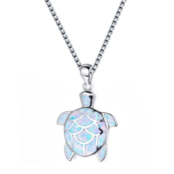 

created blue fire opals cute tortoise pendant necklace for women fashion jewelry, Silver
